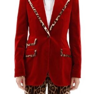 Dolce & Gabbana Red velvet animal print blazer size xs